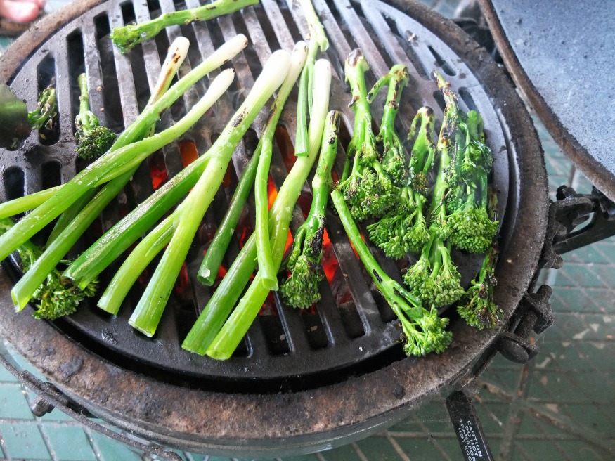 Grill the spring onions and broccoli too. 