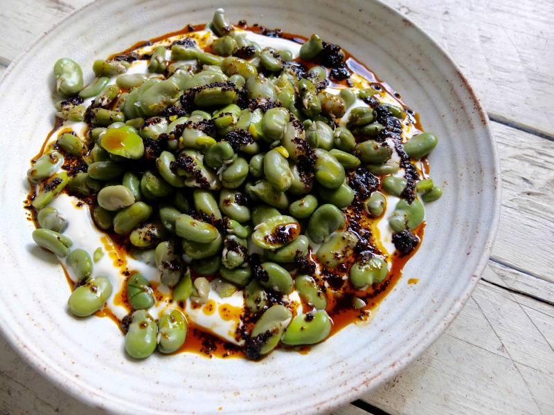 Broad beans with yoghurt and smoky chilli butter 