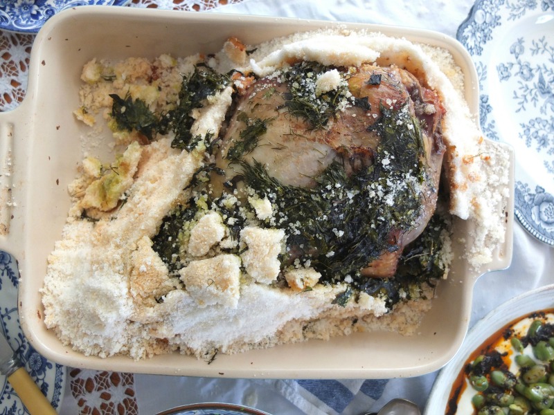 Leg of lamb cooked in a salt crust